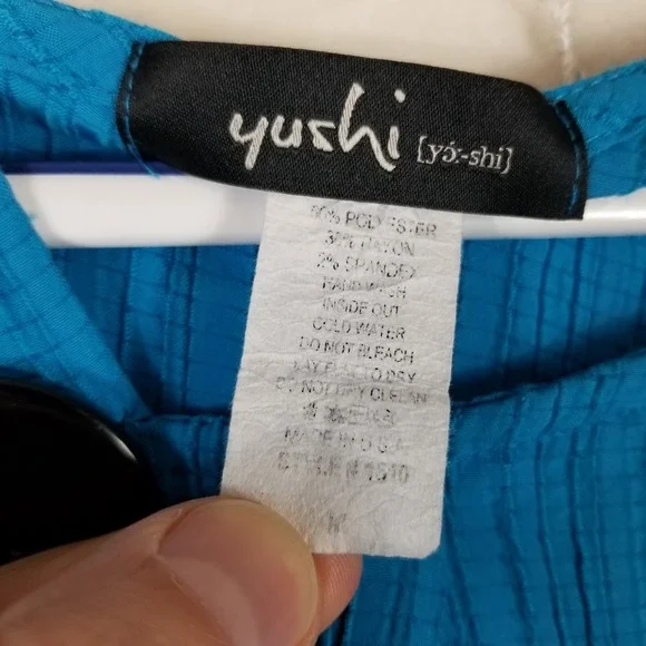 Yushi Womens Teal Blue Textured Cold Shoulder Button Accent Tunic Top Size M - Picture 3 of 6